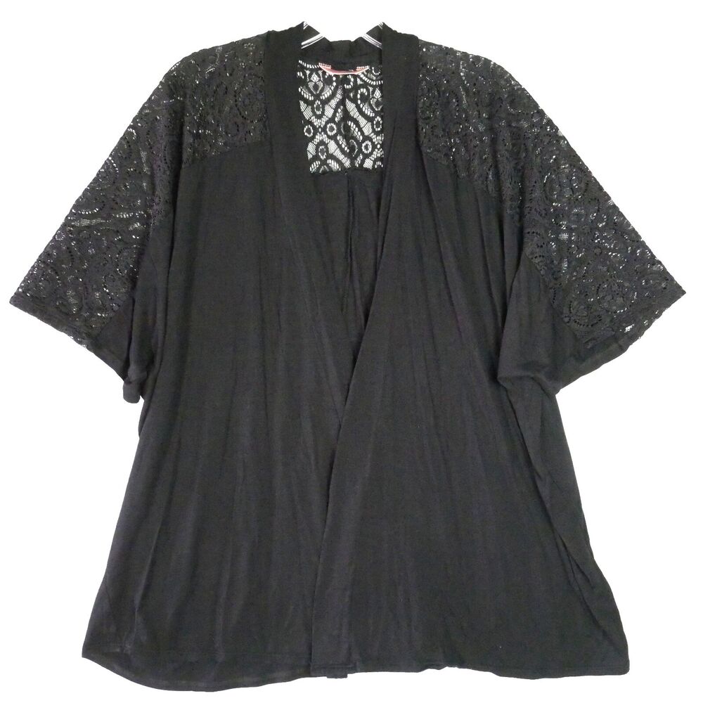 SjS Womens Size 2X Sweater Black Cardigan Open Lace 3/4 Sleeve